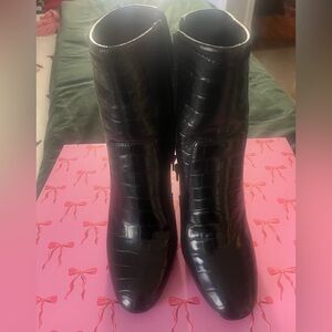 Aldo Glossy Black Croc-Patterned Booties